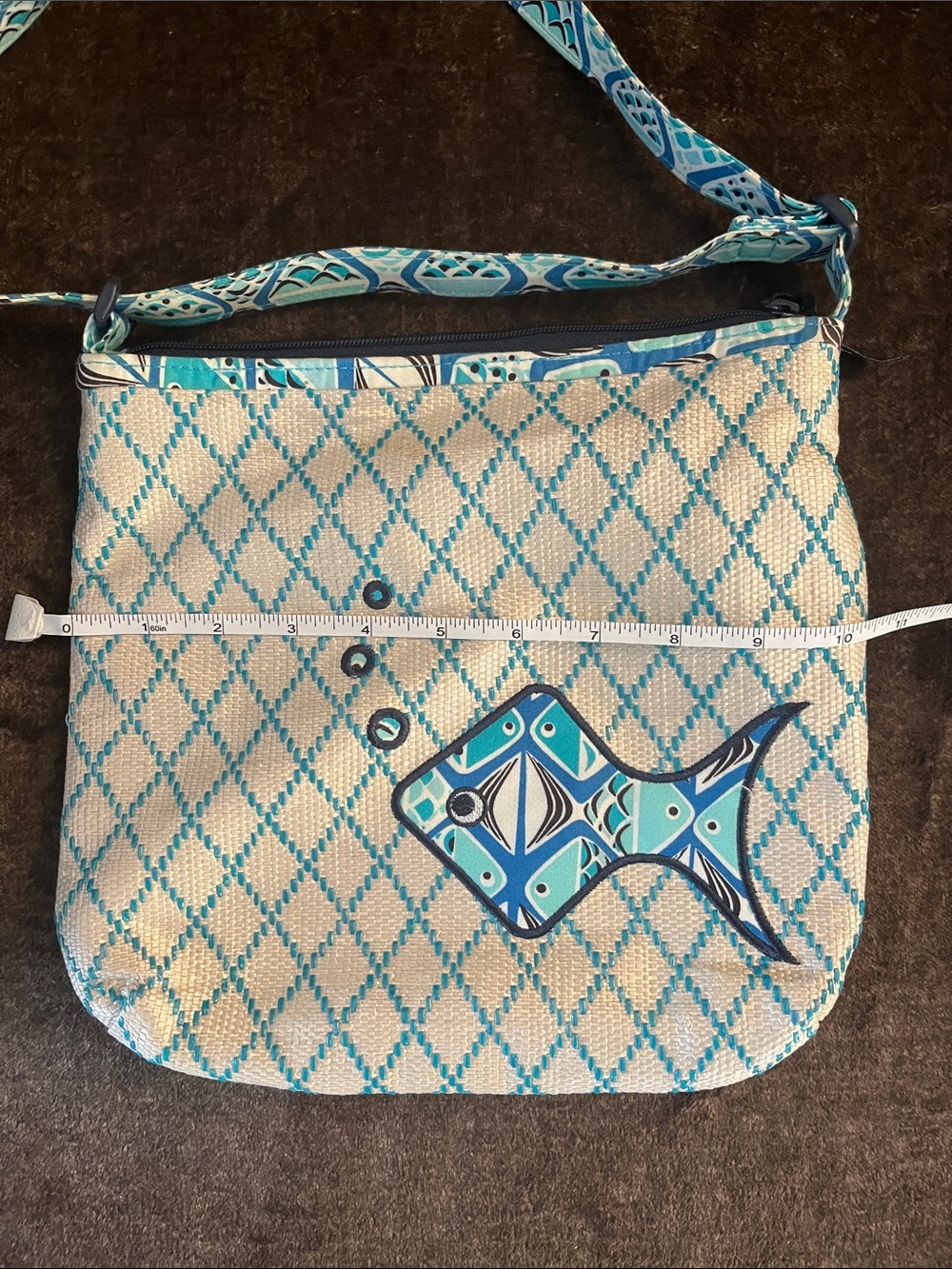 Vera Bradley Teal and Blue Fish Motif Crossbody Bag - Picture 4 of 5